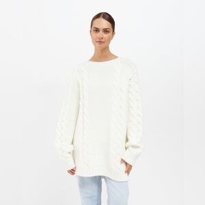 Brunette the Label Adele Cable Knit Sweater in Cream/ Whit - Size L/XL